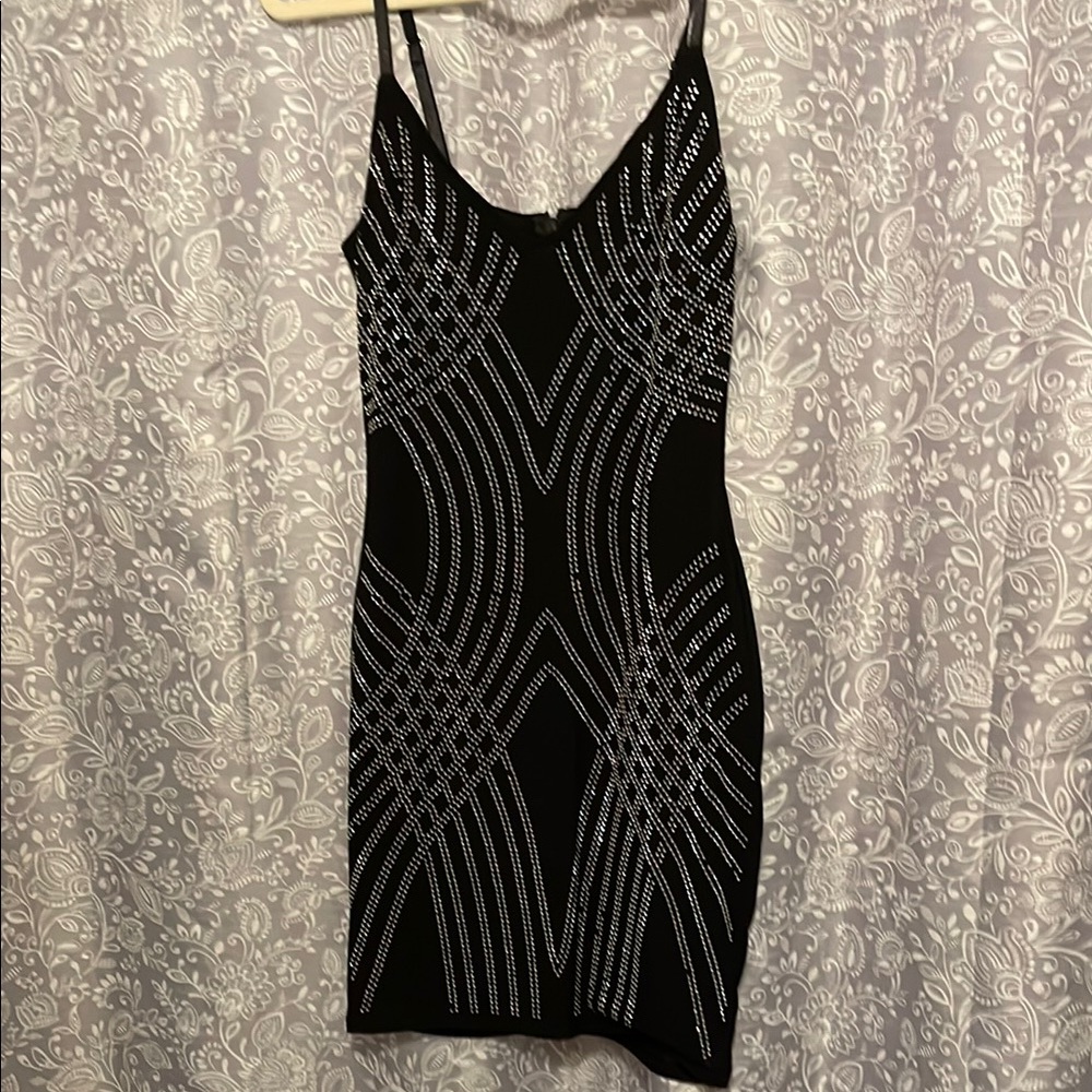Black Sequin Bodycon Mini Dress with Spaghetti Straps